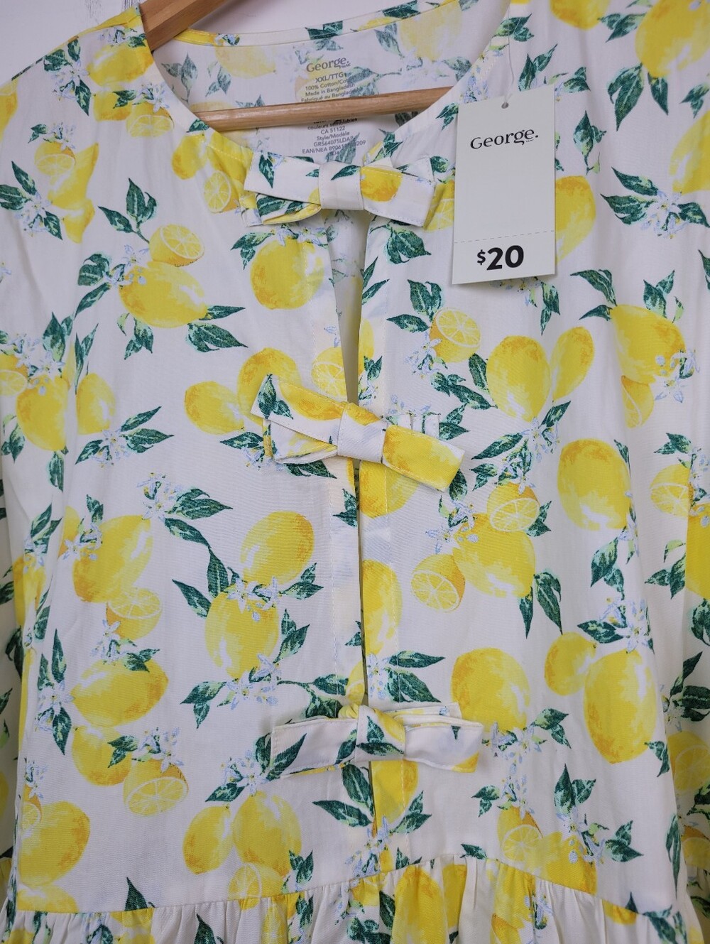 George XXL Lemon Print Cotton Dress NWT Yellow White Puff Sleeve - Picture 3 of 8